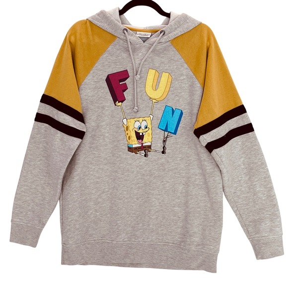 Other - SpongeBob SquarePants FUN Graphic Raglan Hoodie Sweatshirt Medium‎ Gray Yellow